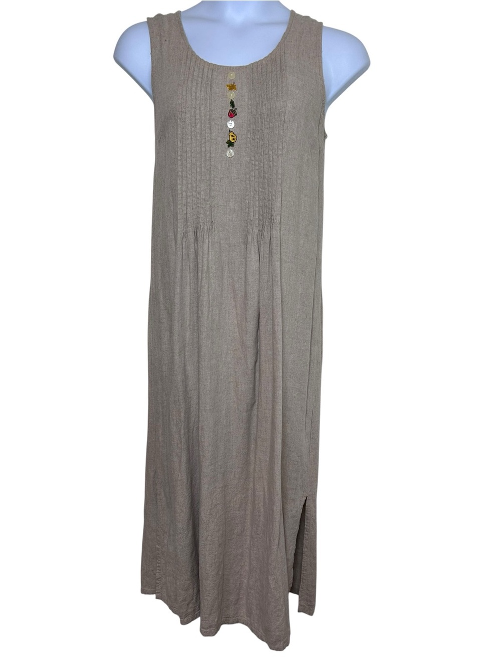 Linen midi dress acorn fall sleeveless lagenlook embroidered autumn teacher 18